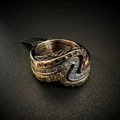 Bague bandeau diamants FANCY roses, jaunes et blancs
