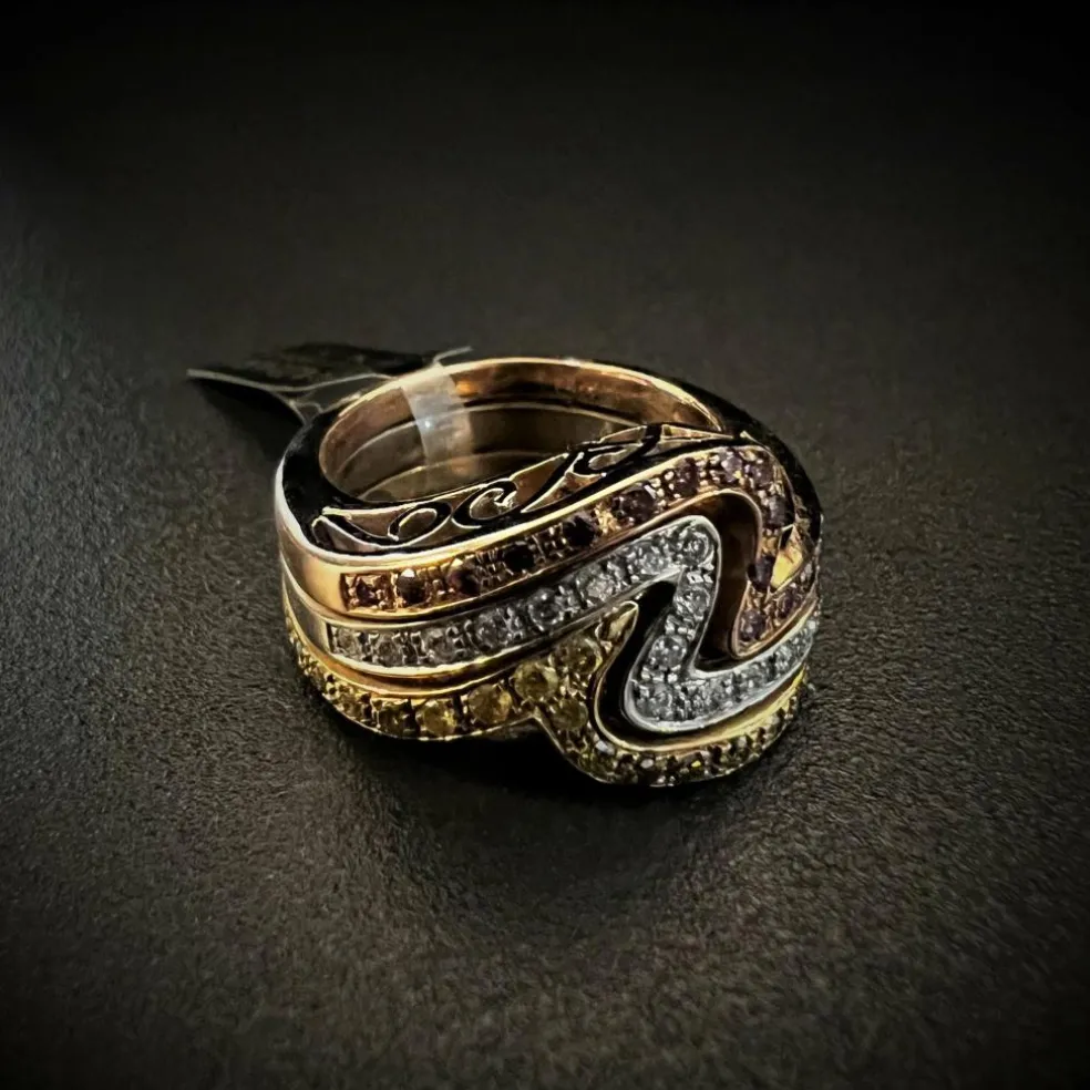 Bague bandeau diamants FANCY roses, jaunes et blancs