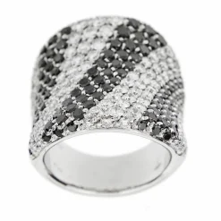 Bague bandeau diamants noirs et blancs