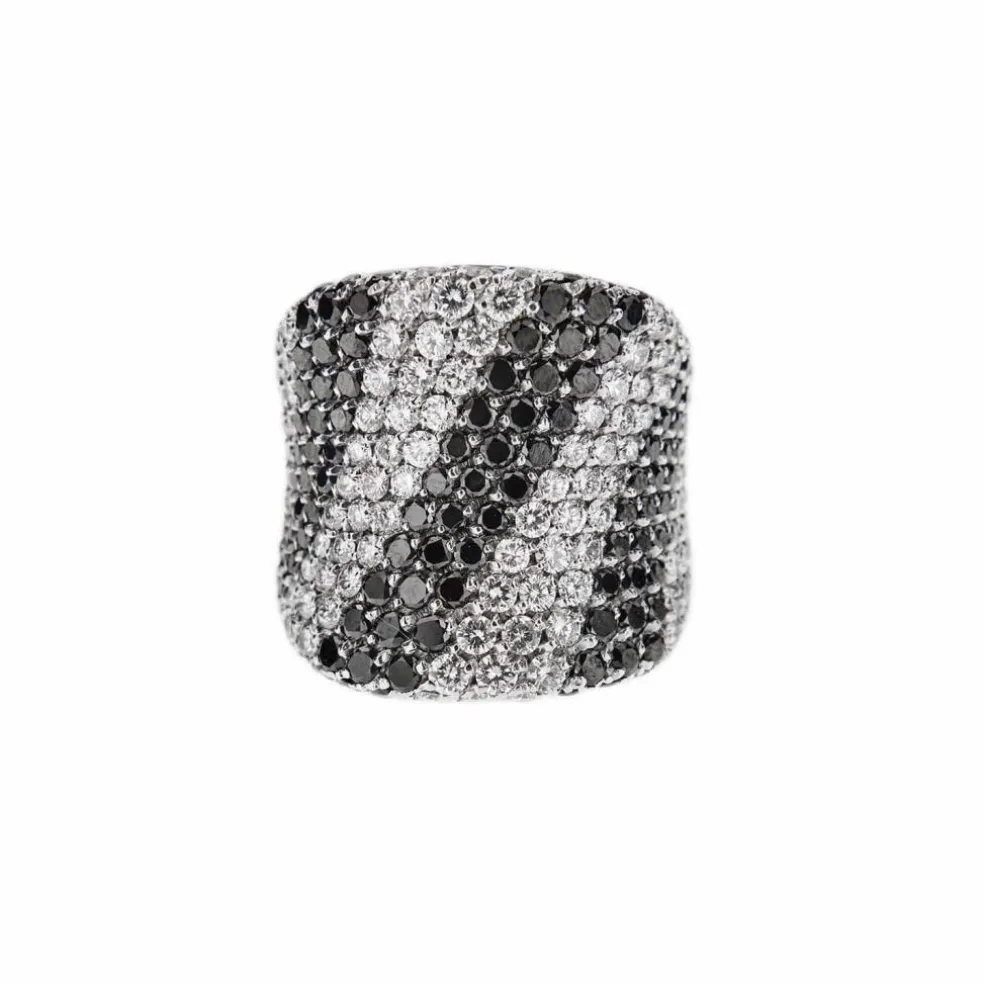 Bague bandeau diamants noirs et blancs