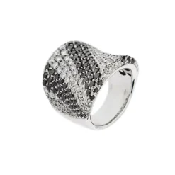 Bague bandeau diamants noirs et blancs