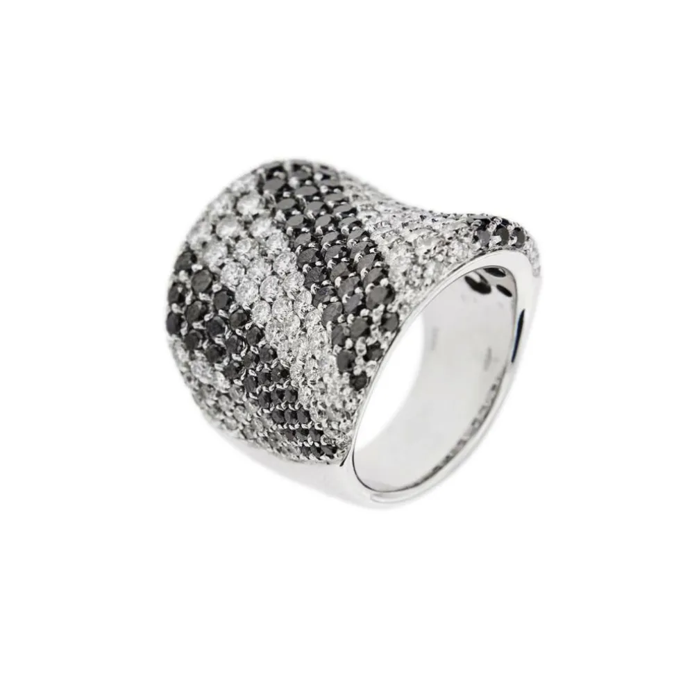 Bague bandeau diamants noirs et blancs