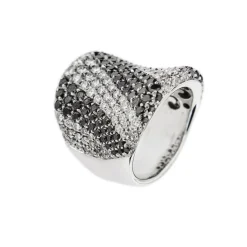 Bague bandeau diamants noirs et blancs