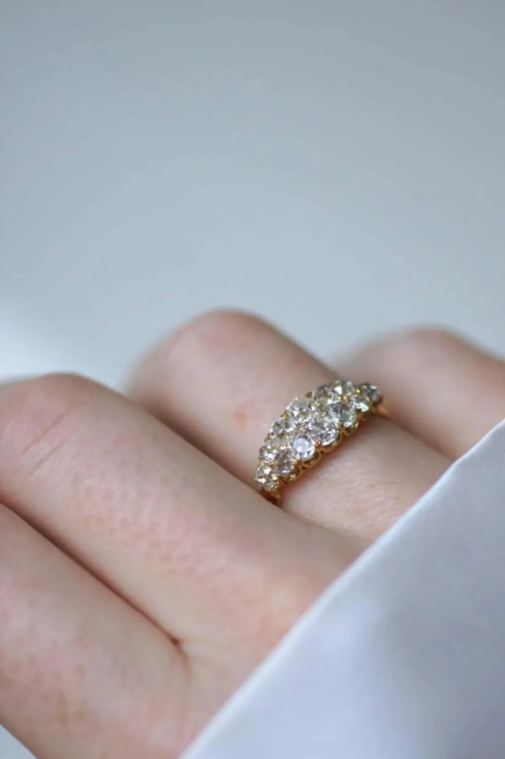 Bague Bandeau Double Ligne Diamants Taille Ancienne