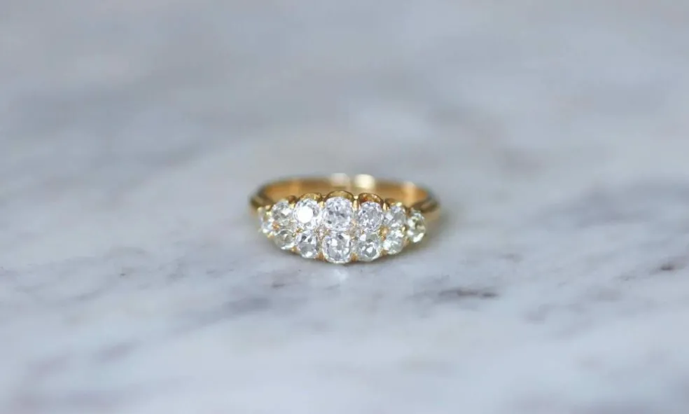 Bague Bandeau Double Ligne Diamants Taille Ancienne