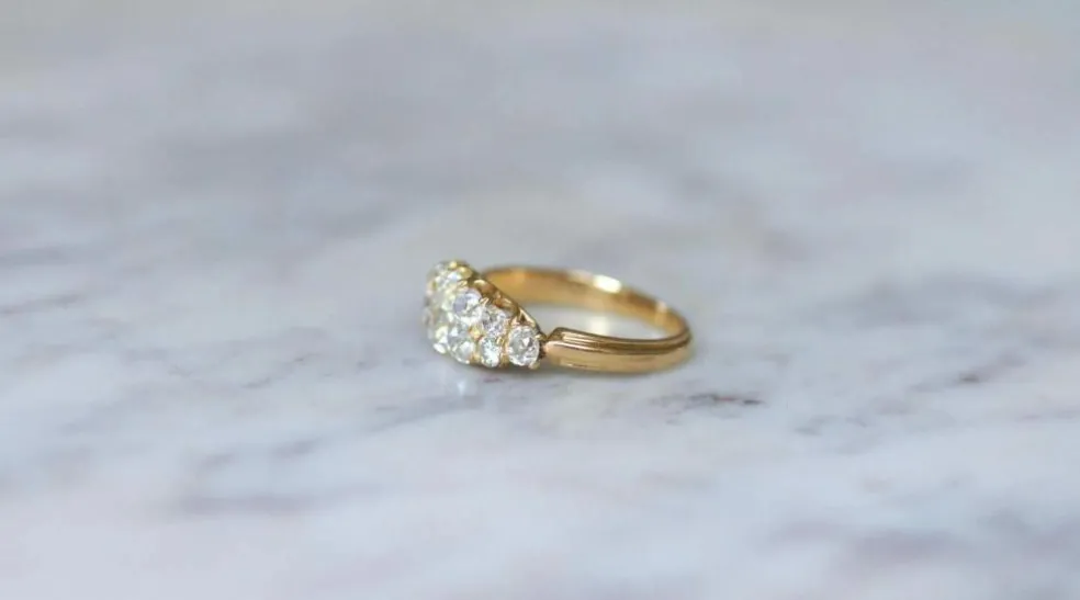 Bague Bandeau Double Ligne Diamants Taille Ancienne