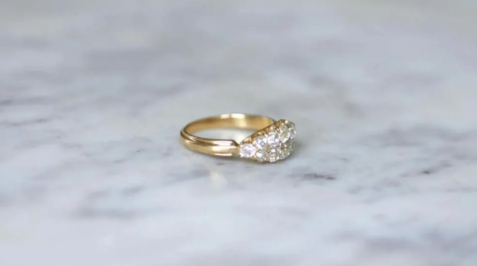 Bague Bandeau Double Ligne Diamants Taille Ancienne