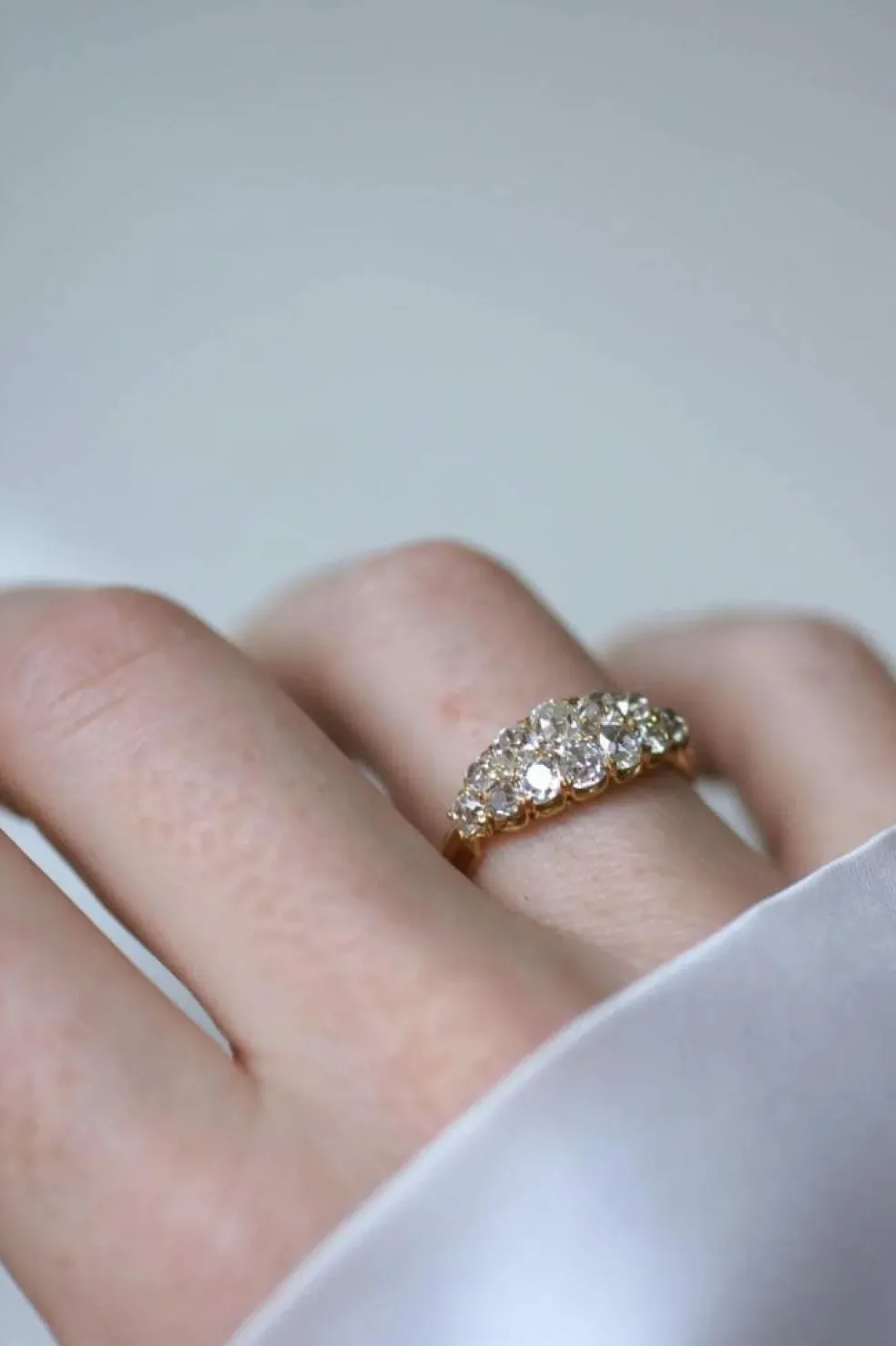 Bague Bandeau Double Ligne Diamants Taille Ancienne