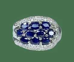 Bague bandeau en or blanc 10 saphirs et diamants