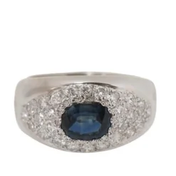 Bague Bandeau En Or Blanc, Saphir Et Diamants