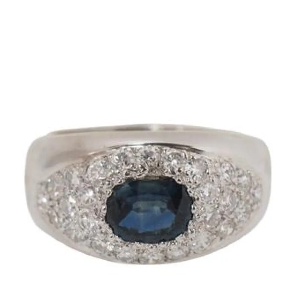 Bague Bandeau En Or Blanc, Saphir Et Diamants