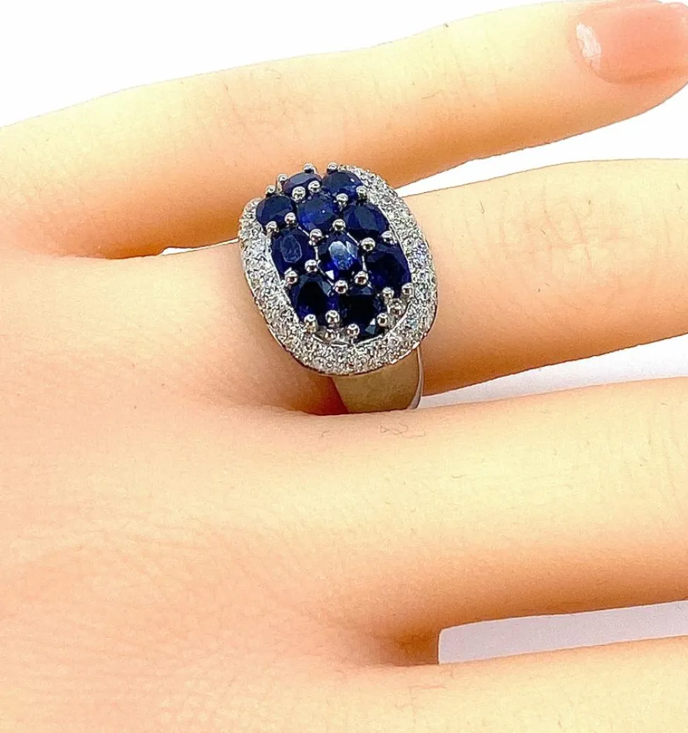 Bague bandeau en or blanc 10 saphirs et diamants