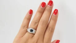 Bague Bandeau En Or Blanc, Saphir Et Diamants