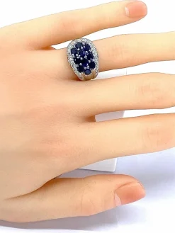 Bague bandeau en or blanc 10 saphirs et diamants