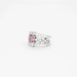 Bague bandeau en platine, saphir rose et diamants