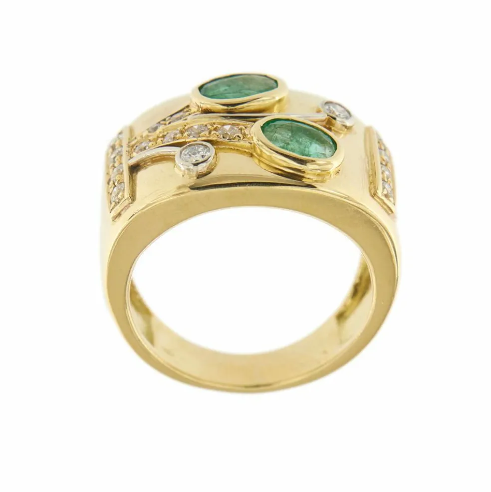 Bague bandeau émeraudes et diamants