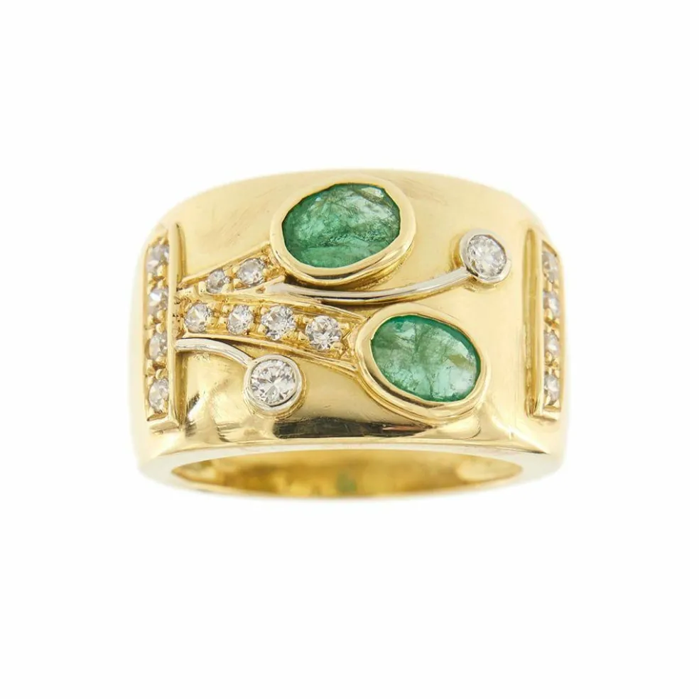 Bague bandeau émeraudes et diamants