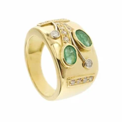 Bague bandeau émeraudes et diamants