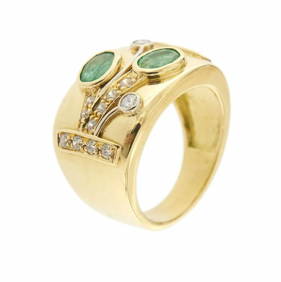 Bague bandeau émeraudes et diamants