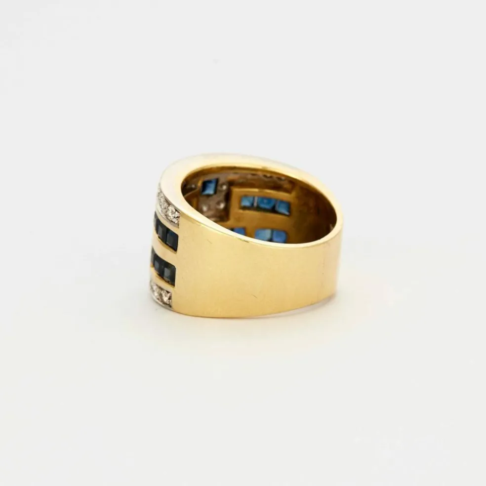 Bague bandeau or bicolore, saphirs, diamants