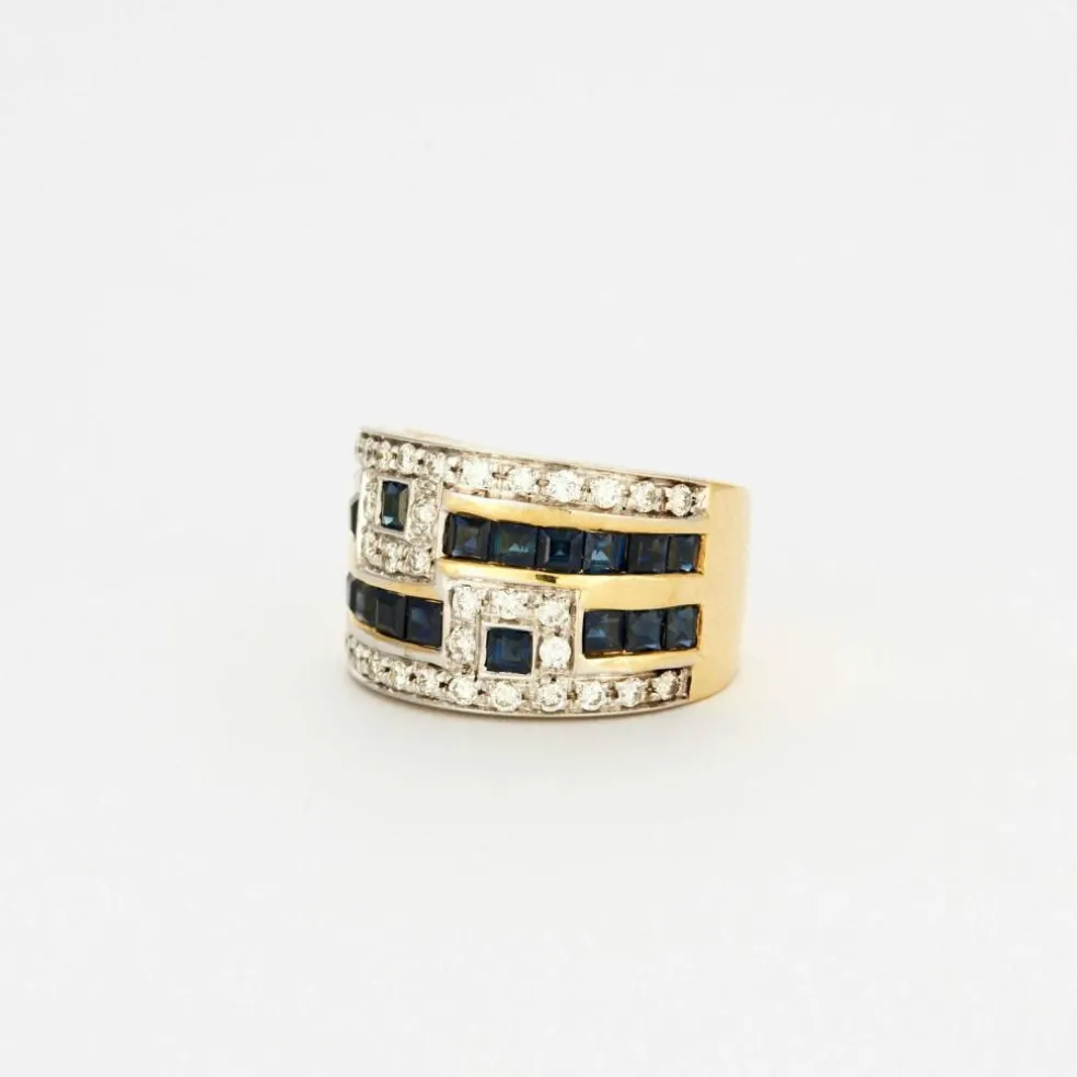 Bague bandeau or bicolore, saphirs, diamants