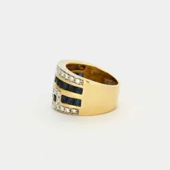 Bague bandeau or bicolore, saphirs, diamants