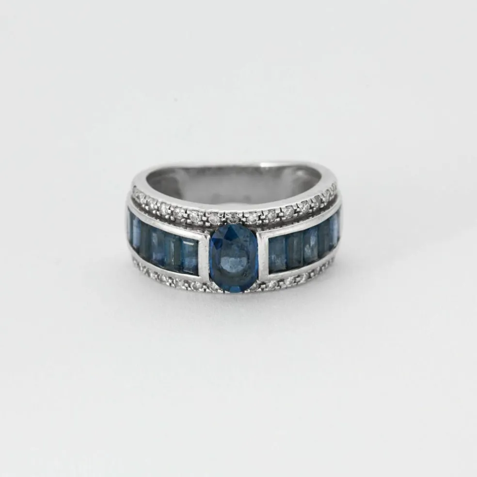 Bague bandeau or blanc et saphir