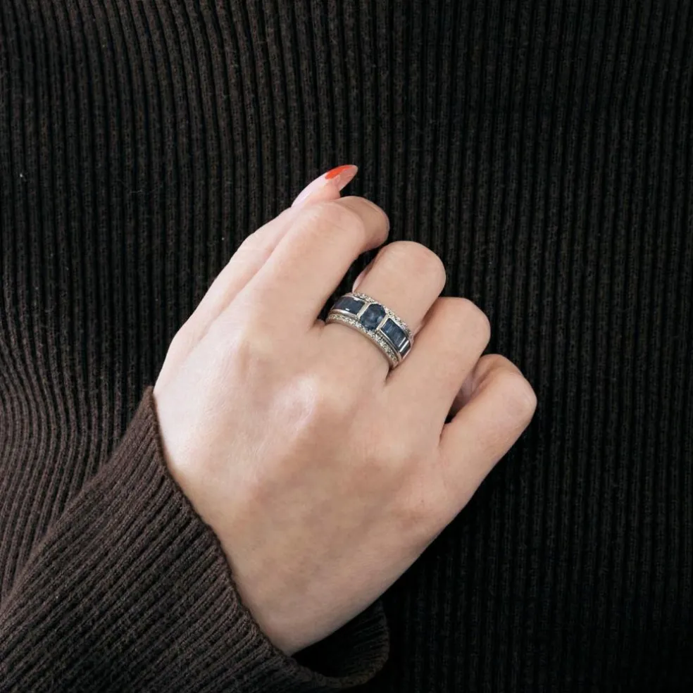 Bague bandeau or blanc et saphir