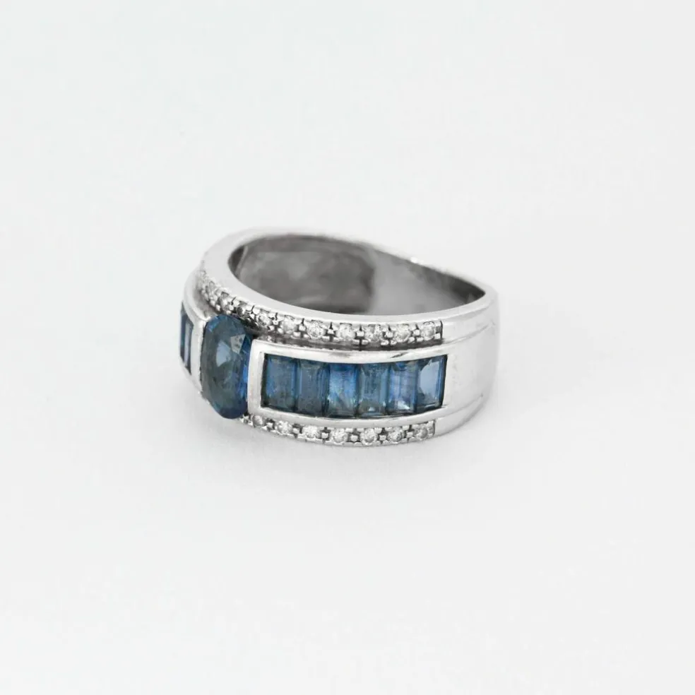 Bague bandeau or blanc et saphir