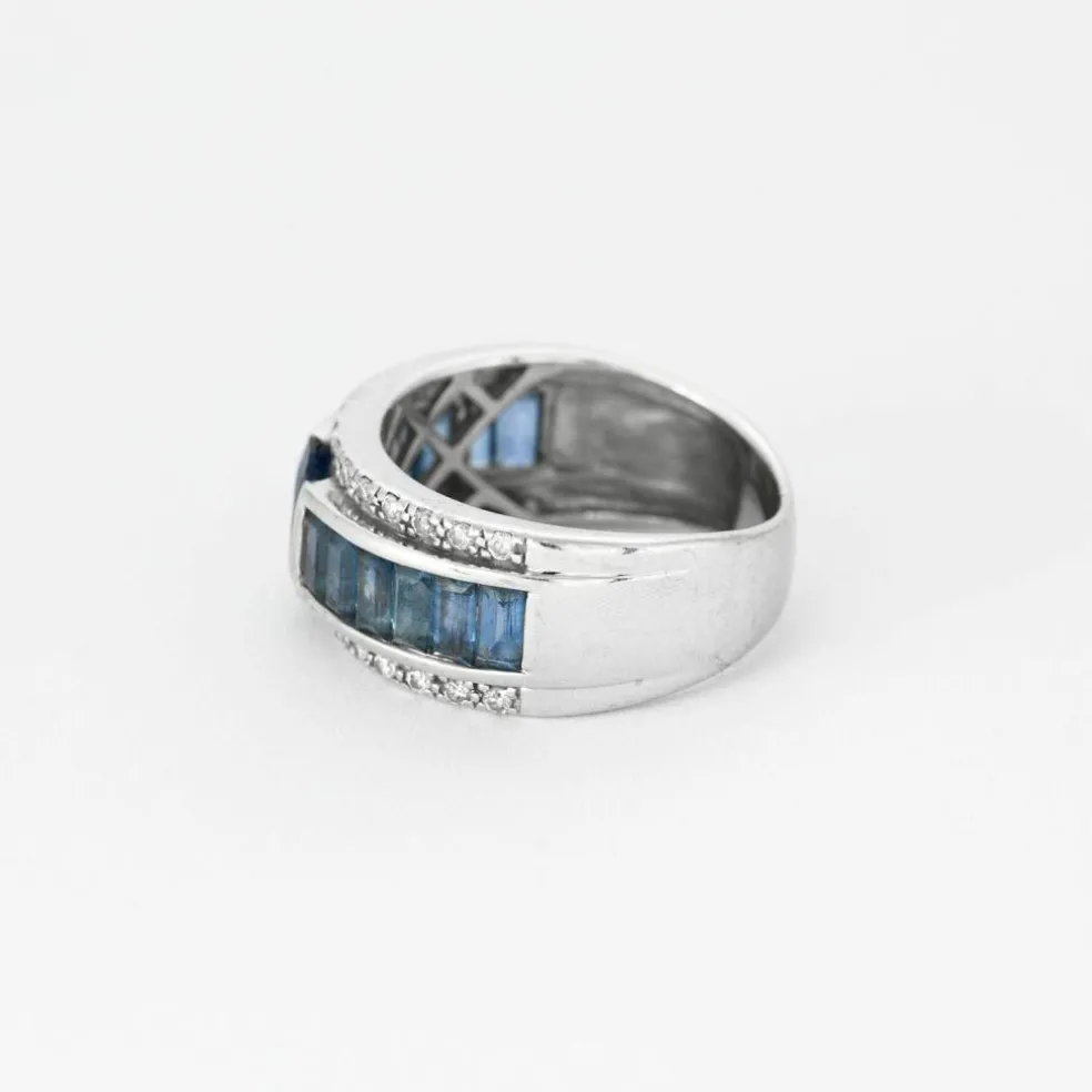 Bague bandeau or blanc et saphir