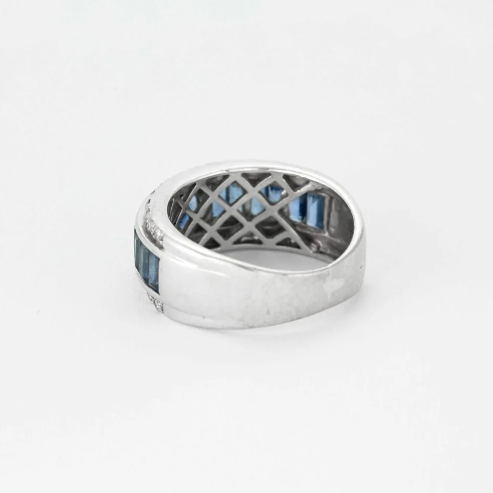 Bague bandeau or blanc et saphir