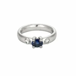 Bague bandeau or blanc, saphir et diamants