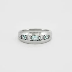 Bague bandeau Or gris Aigues-marines Diamants