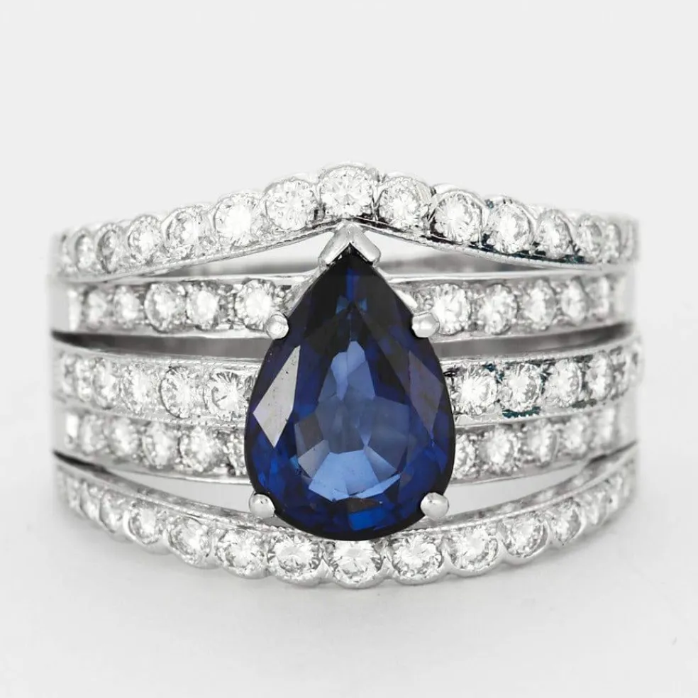 Bague bandeau or gris, saphir et diamants