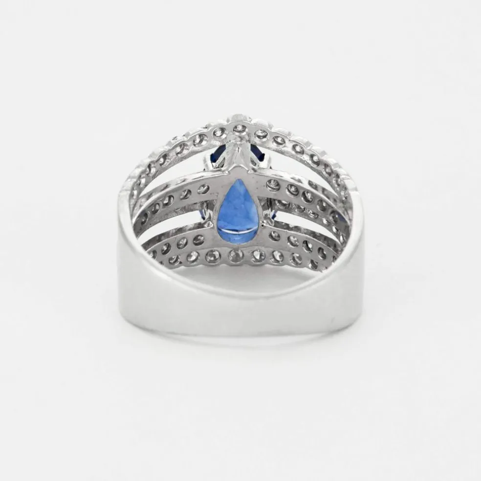 Bague bandeau or gris, saphir et diamants