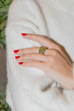 Bague Bandeau Or jaune Emeraude