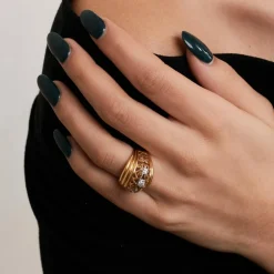 Bague Bandeau or Jaune et Diamants
