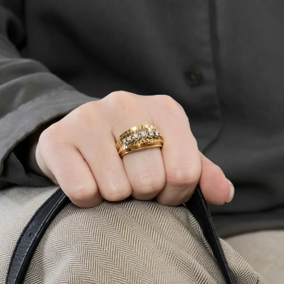 Bague bandeau or jaune et diamants