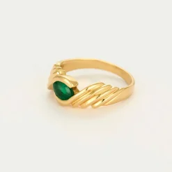 Bague bandeau or jaune, émeraude