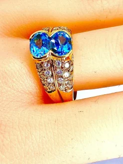 Bague bandeau Or jaune Topaze Diamants