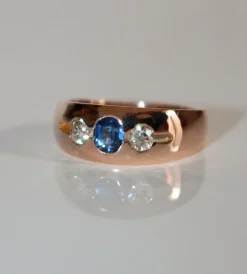 Bague Bandeau Or Rose Saphir Et Diamants
