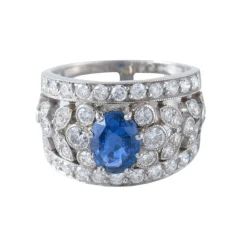 Bague bandeau platine, saphir et diamants