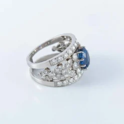 Bague bandeau platine, saphir et diamants