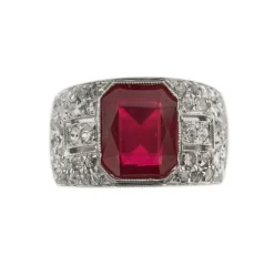 Bague bandeau rubis de synthèse et diamants