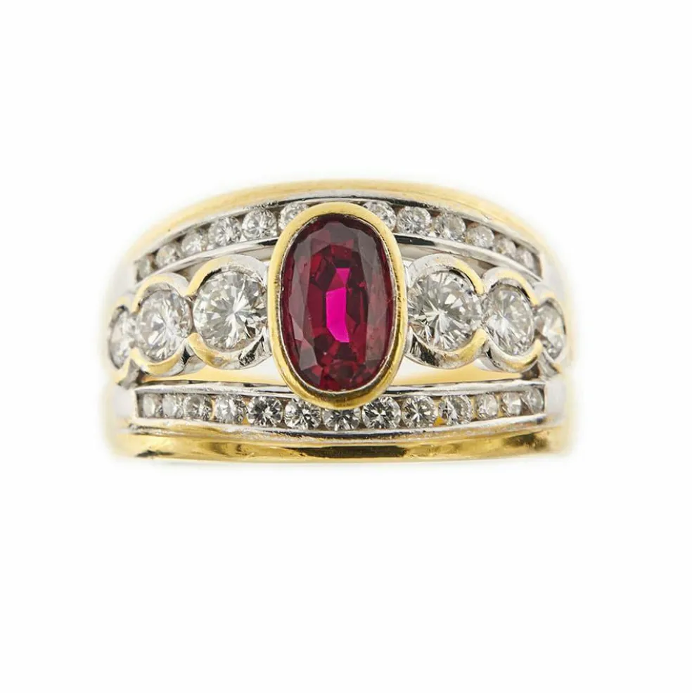 Bague bandeau rubis diamants