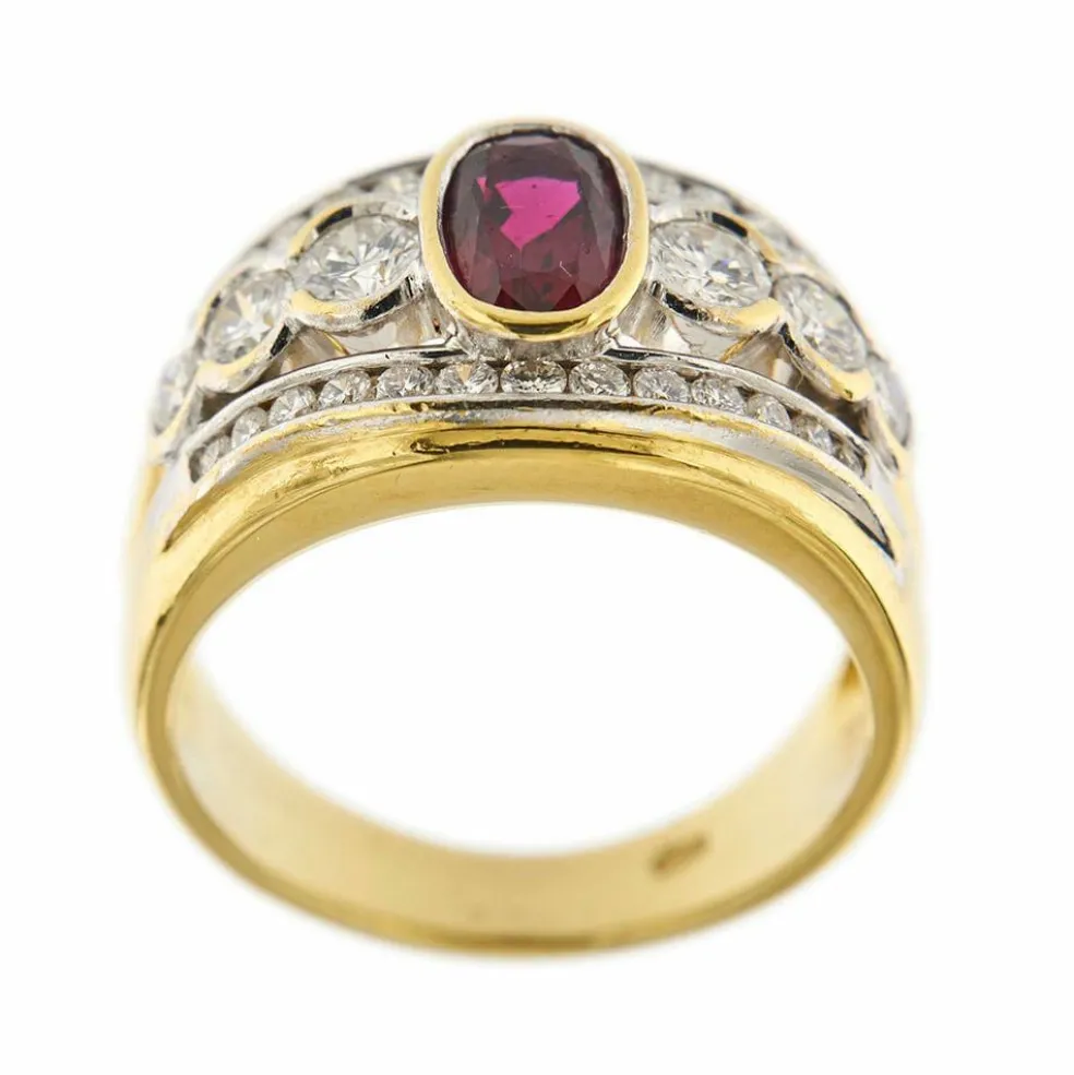 Bague bandeau rubis diamants