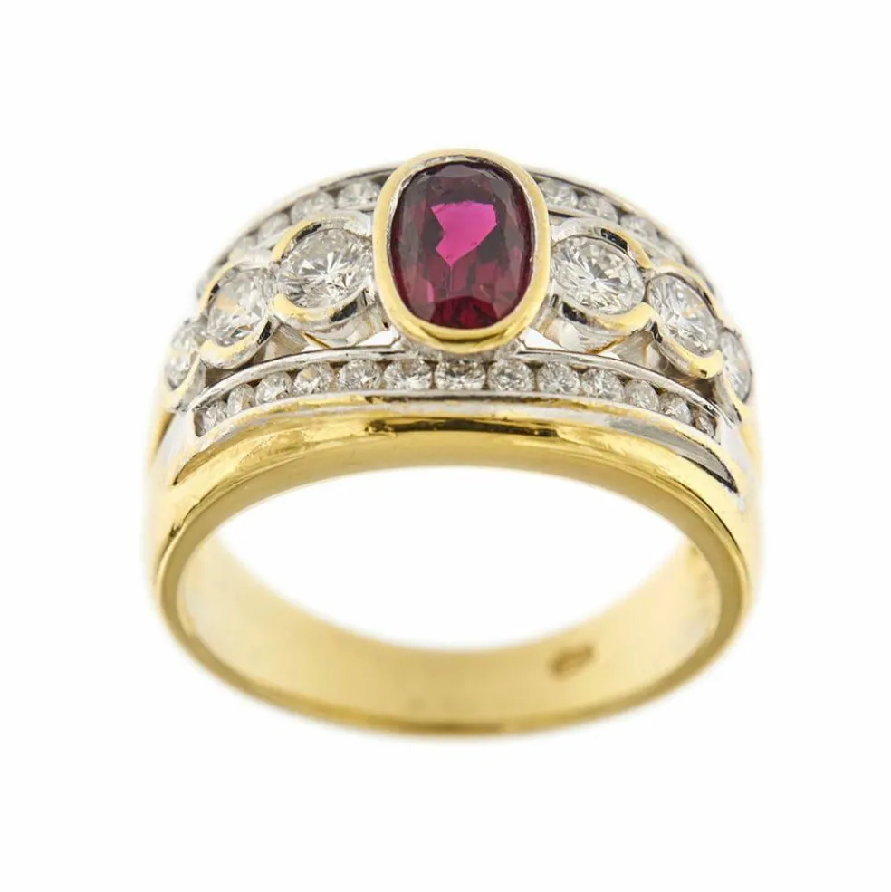 Bague bandeau rubis diamants
