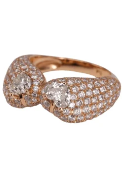 Bague baroque double coeur pavage diamants