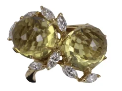 Bague baroque toi et moi citrine et Diamants en or jaune