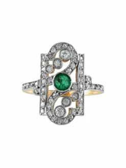 Bague Belle Époque émeraude diamants